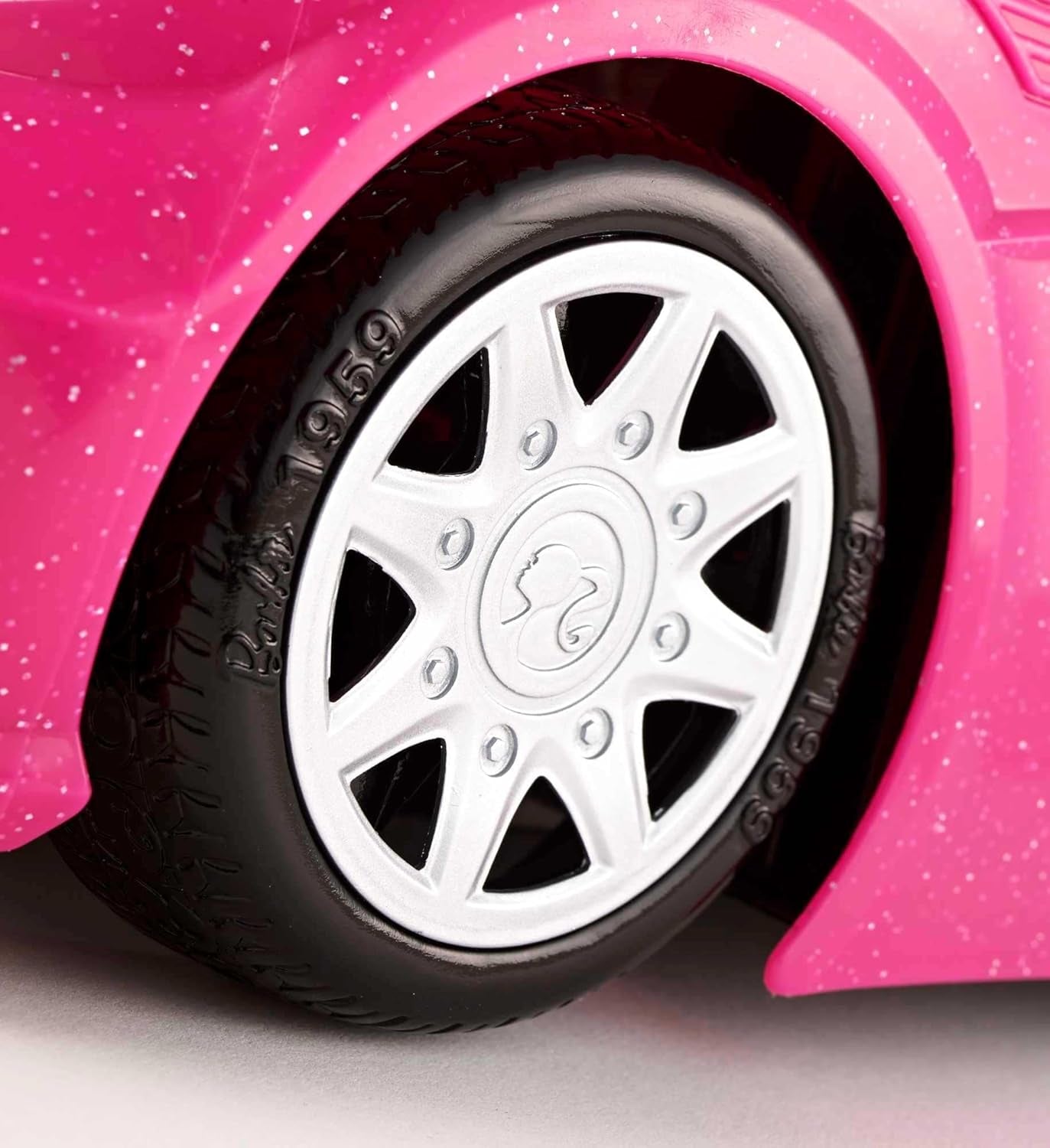 Poupée Barbie et cabriolet à paillettes roses, pneus réalistes, logo, jouet pour 3 ans et plus, DJR55