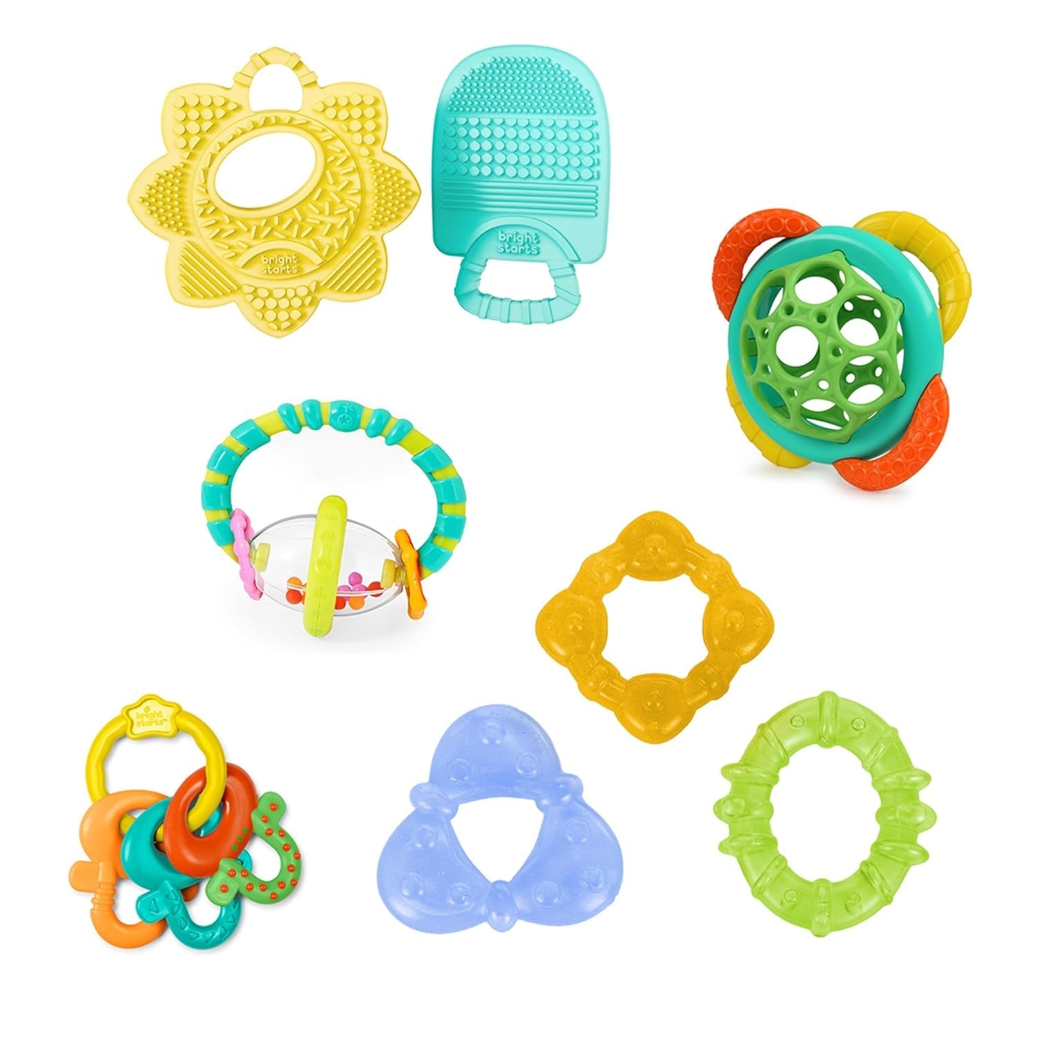Bright Starts Little Shakers Coffret cadeau 6 pièces – Hochets et anneaux de dentition pour bébé sans BPA, faciles à attraper, unisexe pour nouveau-né +
