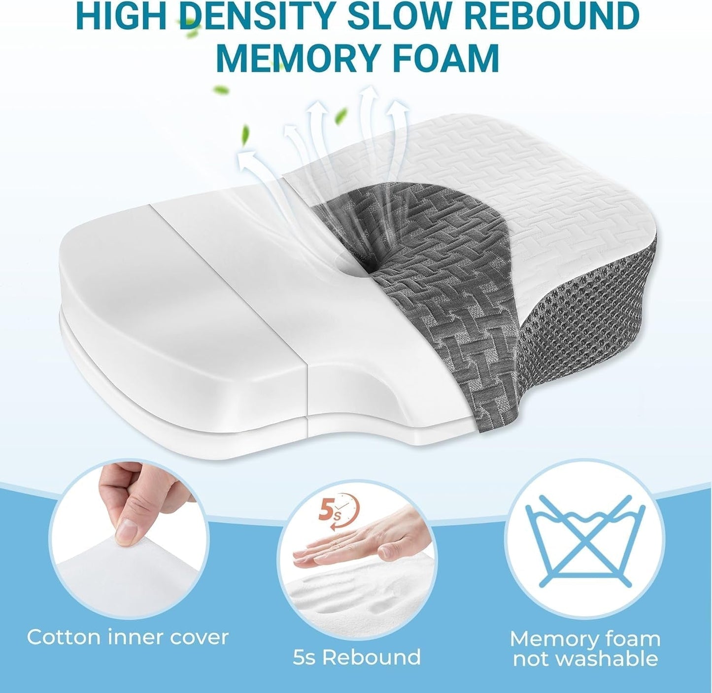 Elviros Oreiller orthopédique en mousse à mémoire de forme Oreiller pour douleurs cervicales Oreiller de couchage Oreiller cervical ergonomique Oreiller de soutien du cou Oreiller anti-ronflement pour dormeurs latéraux Dormeurs sur le ventre Oreillers orthopédiques cervicaux blancs Naty Shop