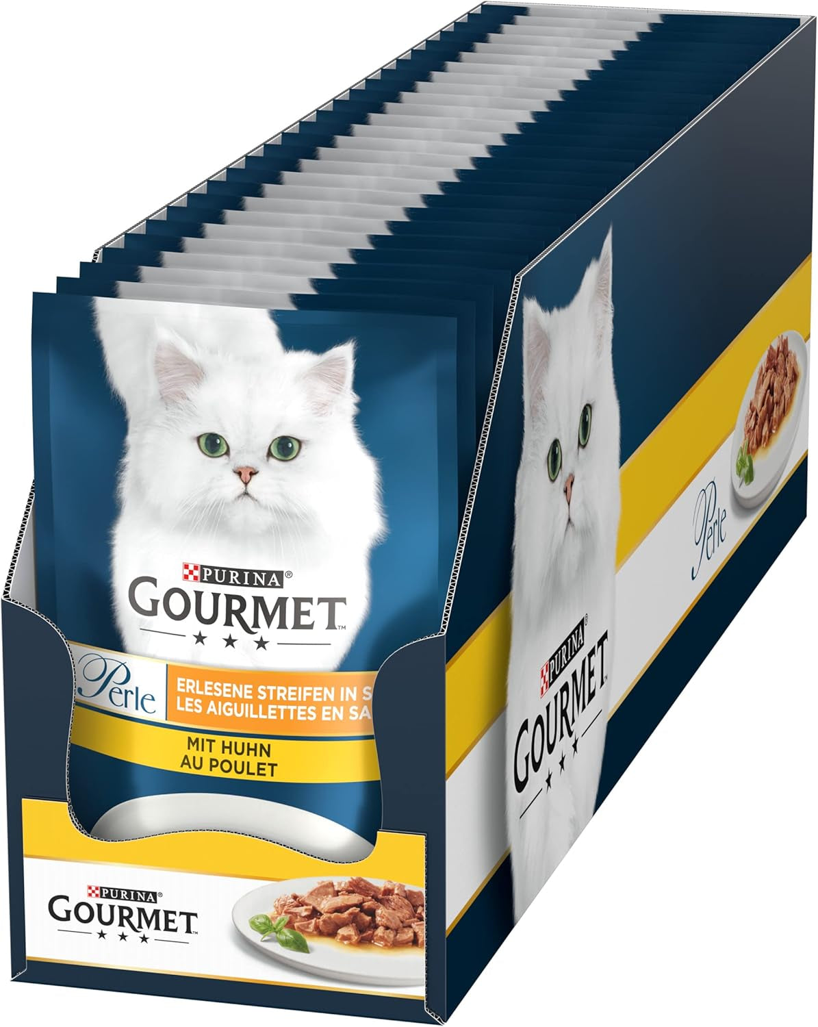 Gourmet Perle Select Strips Nourriture humide pour chat au poulet, paquet de 26 (26 x 85 g)