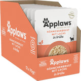 Applaws Nourriture humide pour chats 100 % naturelle, poitrine de poulet avec saumon en bouillon - Paquet de 12 sachets de 70 g