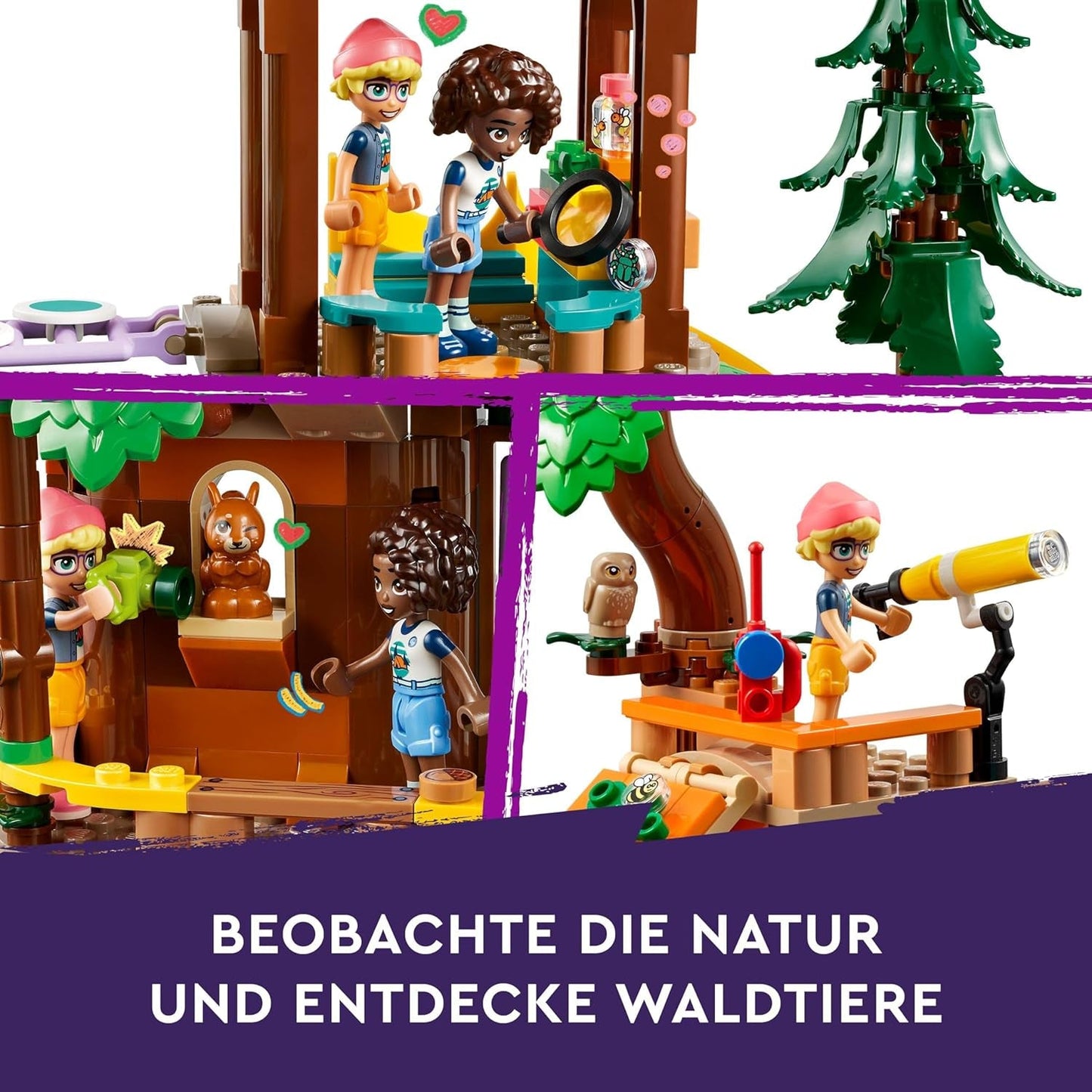 LEGO Friends Tree House At Adventure Camp, set de jeu pour filles et garçons à partir de 8 ans avec 5 figurines et 5 animaux, idée cadeau pour jeux créatifs, jouets de sport, maison de poupée 42631 Sets de construction Besuche den LEGO-Store
