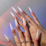 Mouyouglow longs ongles Stiletto laiteux blanc dégradé rose paillettes Cool faux ongles avec colle rose Ombre paillettes ongles artificiels