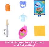 Barbie Skipper poupée et accessoires ensemble de jeu nourriture ensemble de garde d'enfants jouet à changement de couleur HTK35