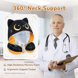 Mewaii Oreiller de voyage double face pour adultes, oreiller cervical en mousse à mémoire de forme, oreiller de vol réversible avec capuche de chat, sangle réglable