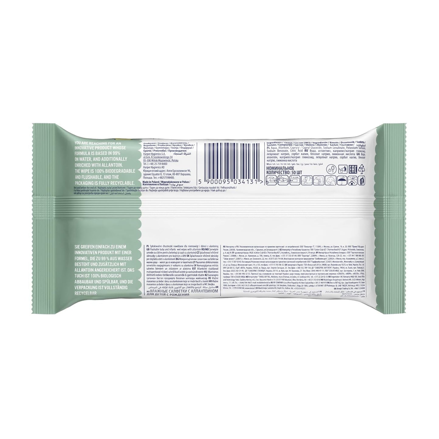 Lingettes humides Cleanic Baby Eco Pure Water – (1 x 50 pcs.) Lingettes humides pour enfants et nourrissons – sans parfum, jetables dans les toilettes, peaux sensibles – 50 pcs.