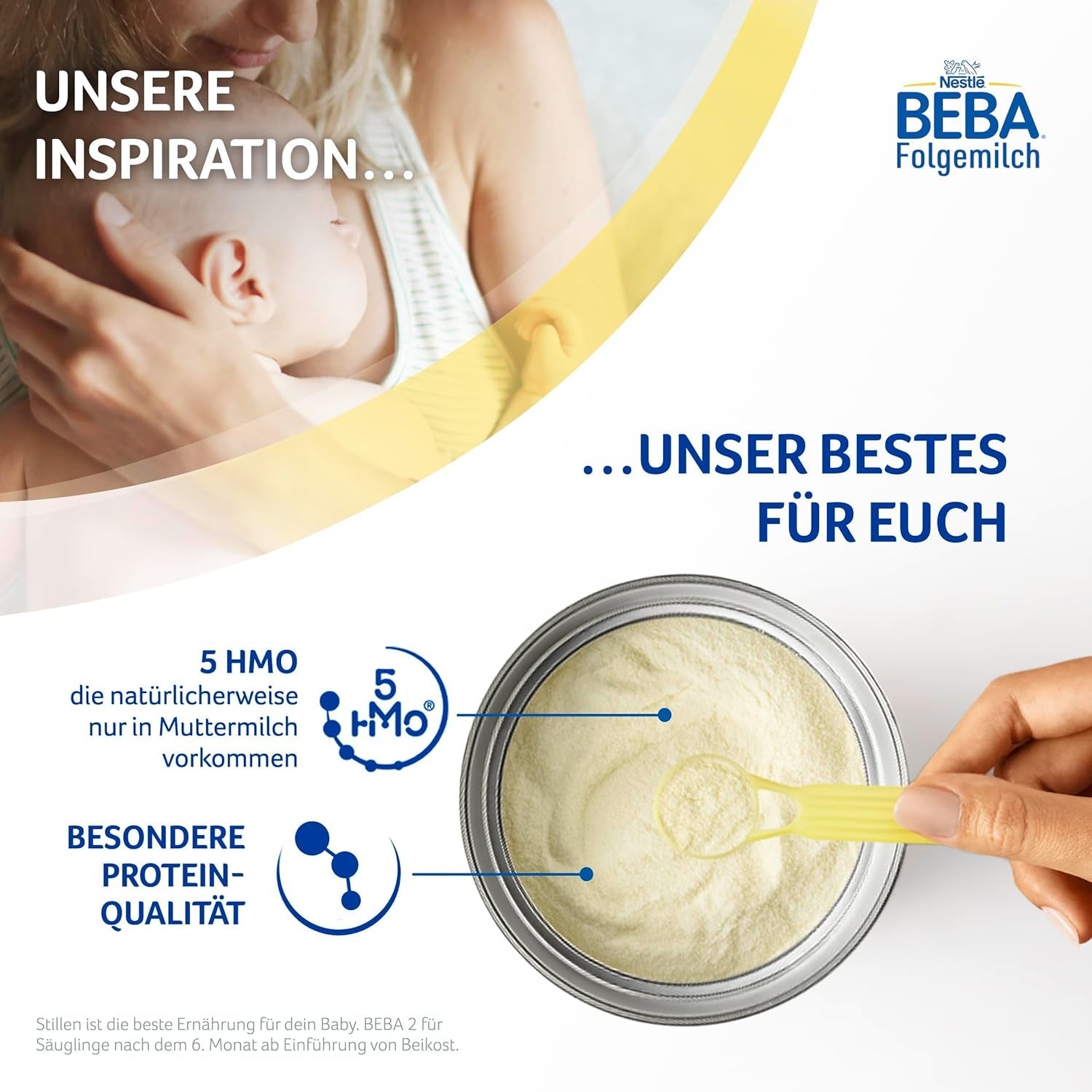 BEBA 2 - Lait de suite après 6 mois, avec complexe 5 HMO, teneur en protéines adaptée à l'âge, sans lactose, sans huile de palme, sans huile de poisson, nourriture pour bébé, lait en poudre pour bébé, lot de 3 (3 x 800 g)