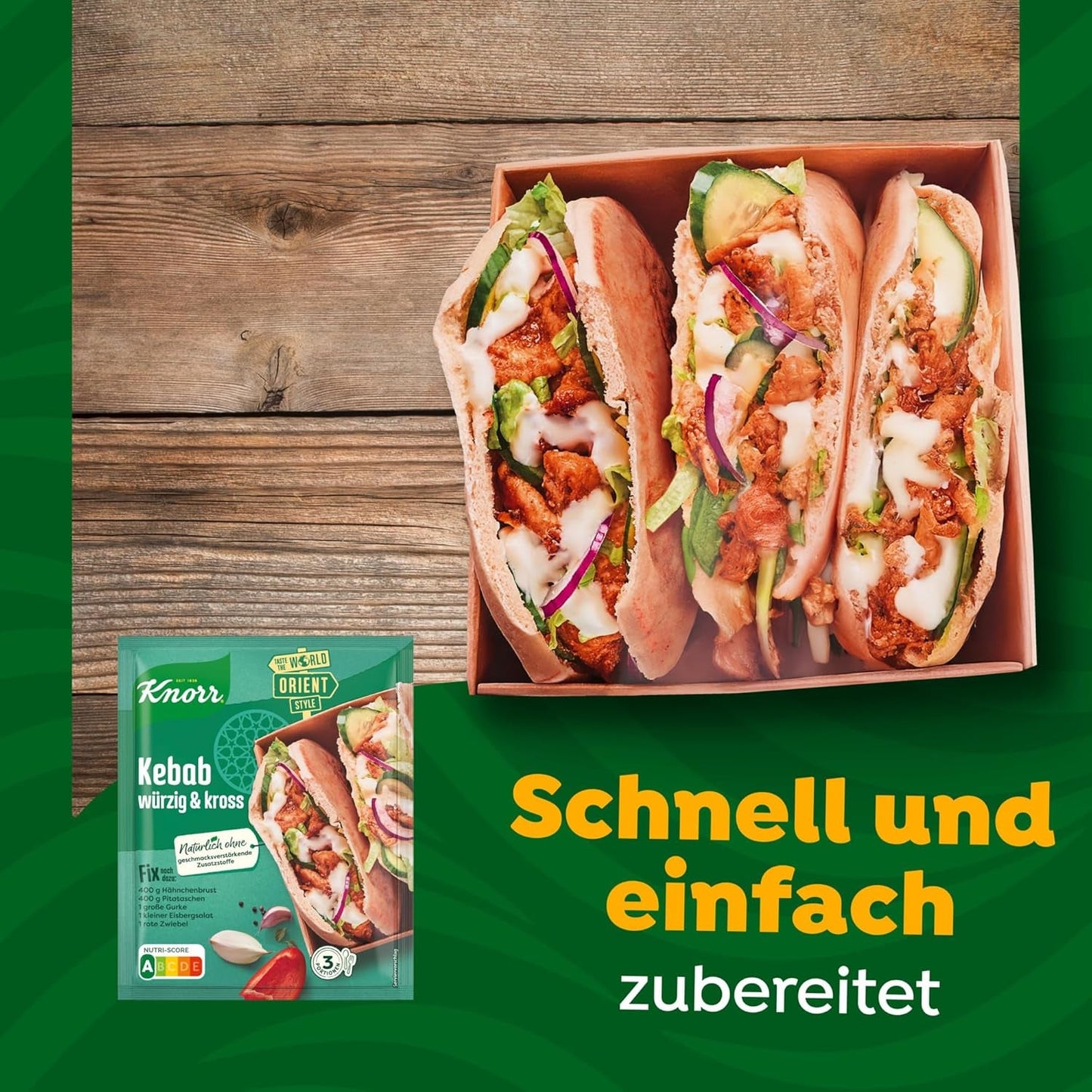 Knorr Fix Kebab pour un würzig et des krosses Hähnchen Gericht sans geschmacksverstärkende Zusatzstoffe 3 Portionen