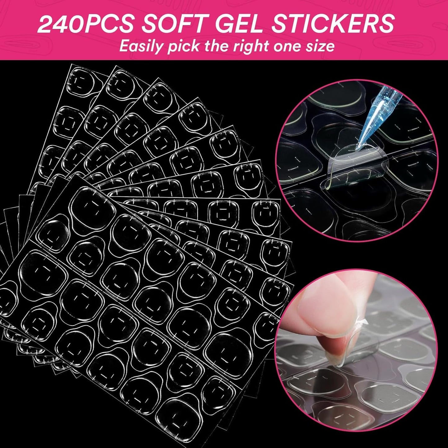 Alyvisun Lot de 500 faux ongles en acrylique à couverture complète avec 240 autocollants pour ongles, 10 tailles de pointes d'ongles en gel transparent, pointes d'ongles en gel souple, pointes d'ongles ballerine