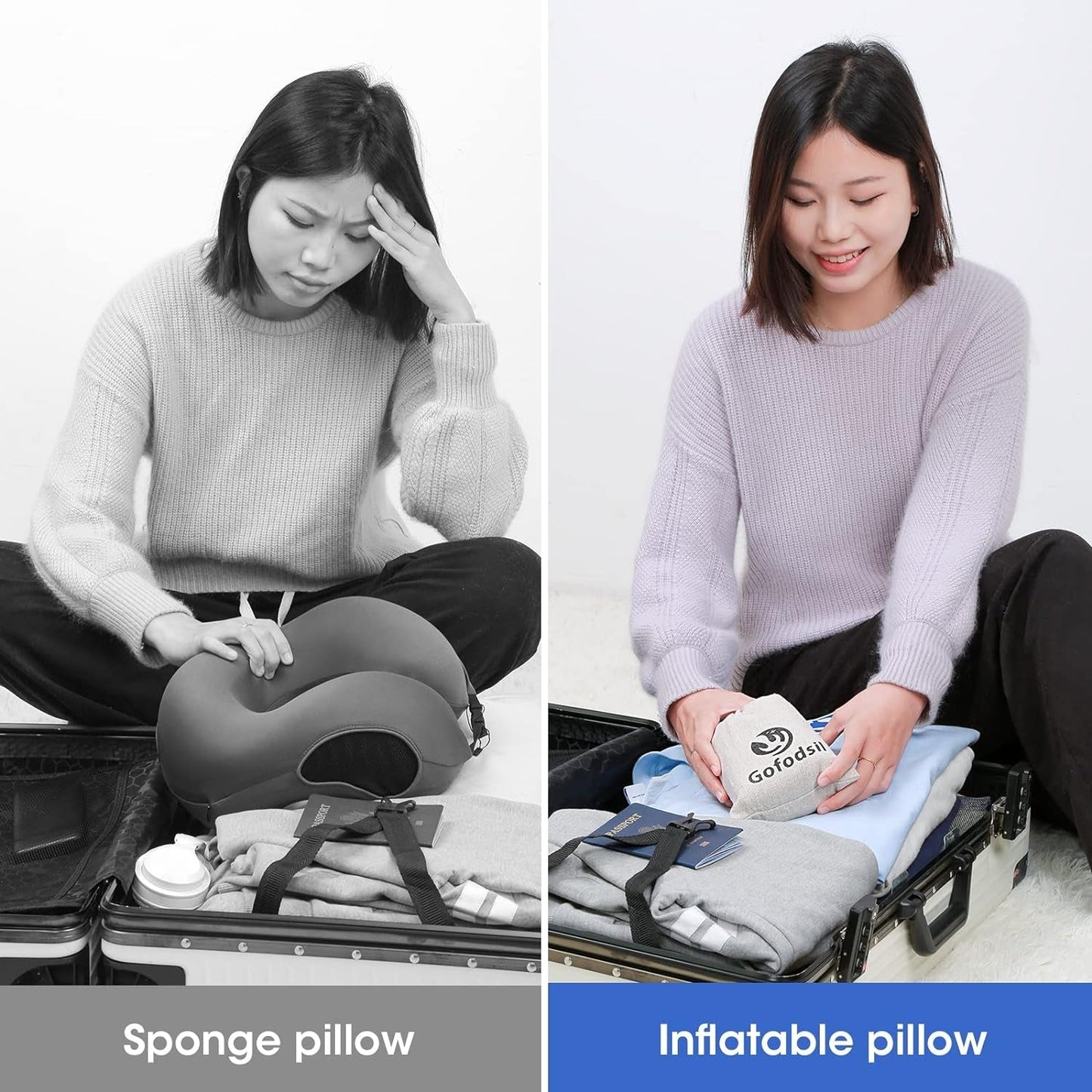 Gofodsil Oreiller Cervical Gonflable pour Avions Camping Trains et Voitures avec Bouchons d'oreilles Oreiller de Voyage Portable Oreiller Cervical Gonflable pour Avion Lot de 2 Oreillers Cervicaux Orthopédiques Naty Shop