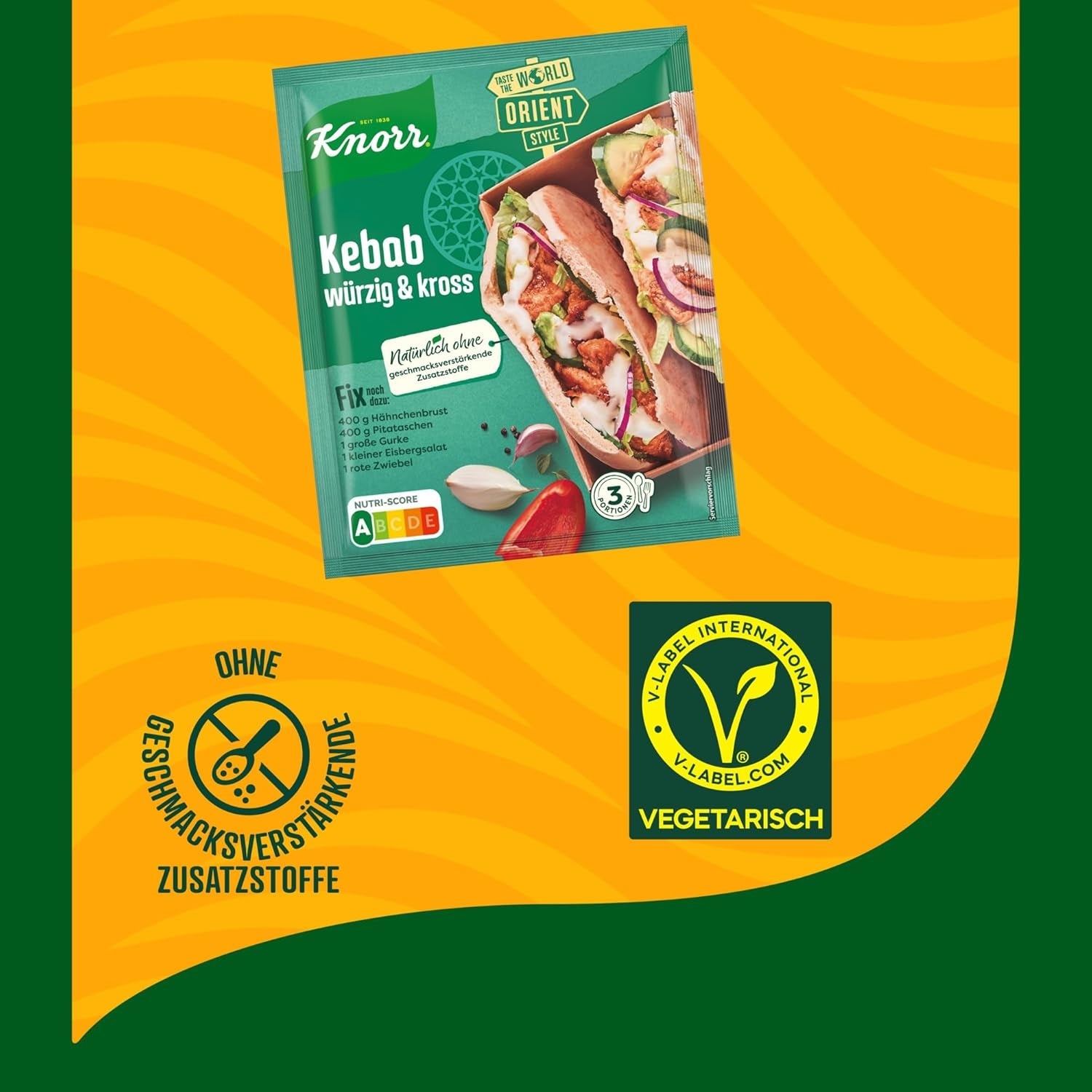 Knorr Fix Kebab pour un würzig et des krosses Hähnchen Gericht sans geschmacksverstärkende Zusatzstoffe 3 Portionen