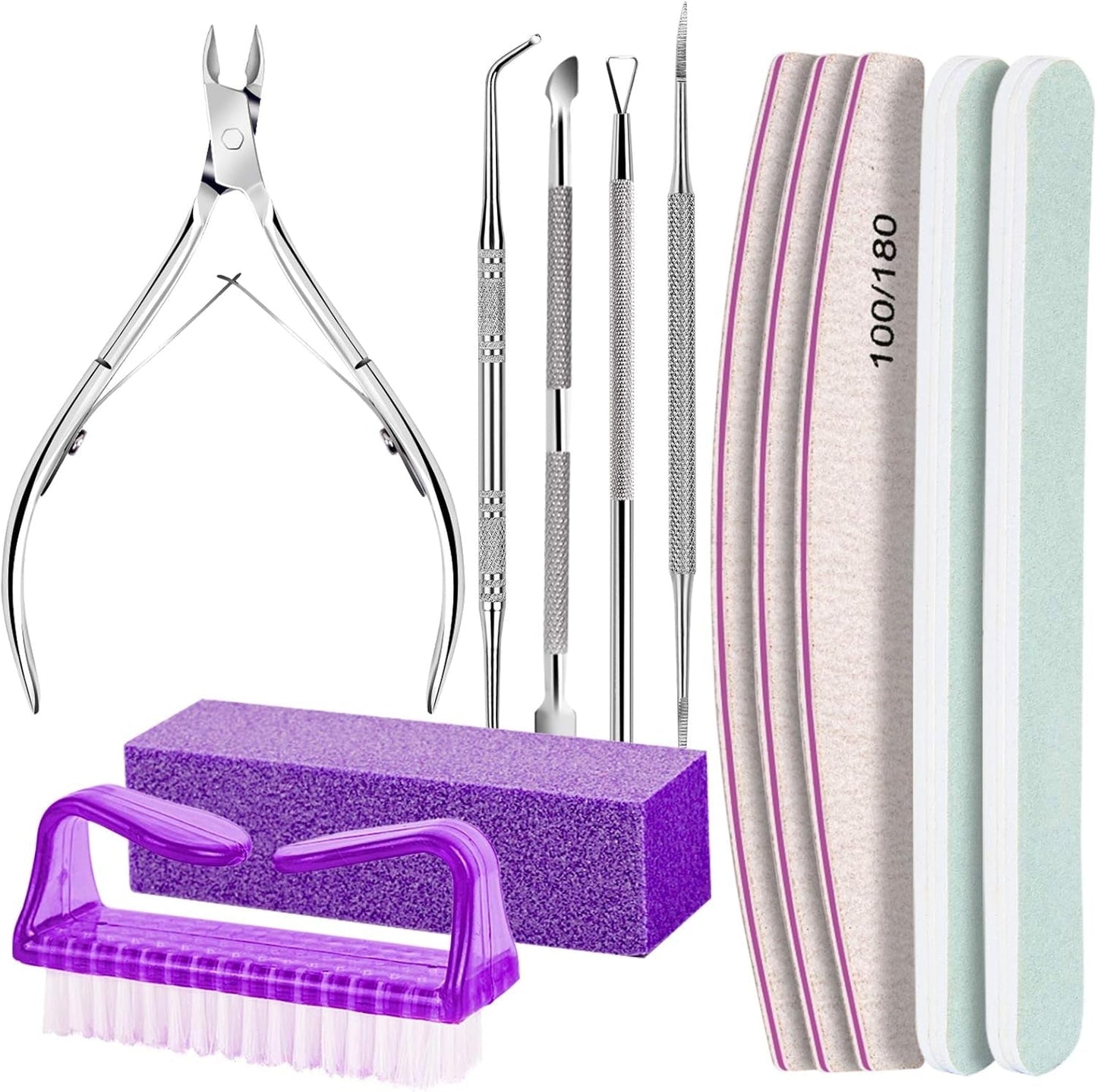 FANDAMEI Kit de Manucure, Buffer Für Gelnägel, Nagelfeile 100/180, Nagelfeilen Für Gelnägel, Nagelhautschieber, Buffer Für Gelnägel, Feilen Für Gelnägel, Nagelzange, Nagelfeilen Set, Maniküre & Pedicure Set