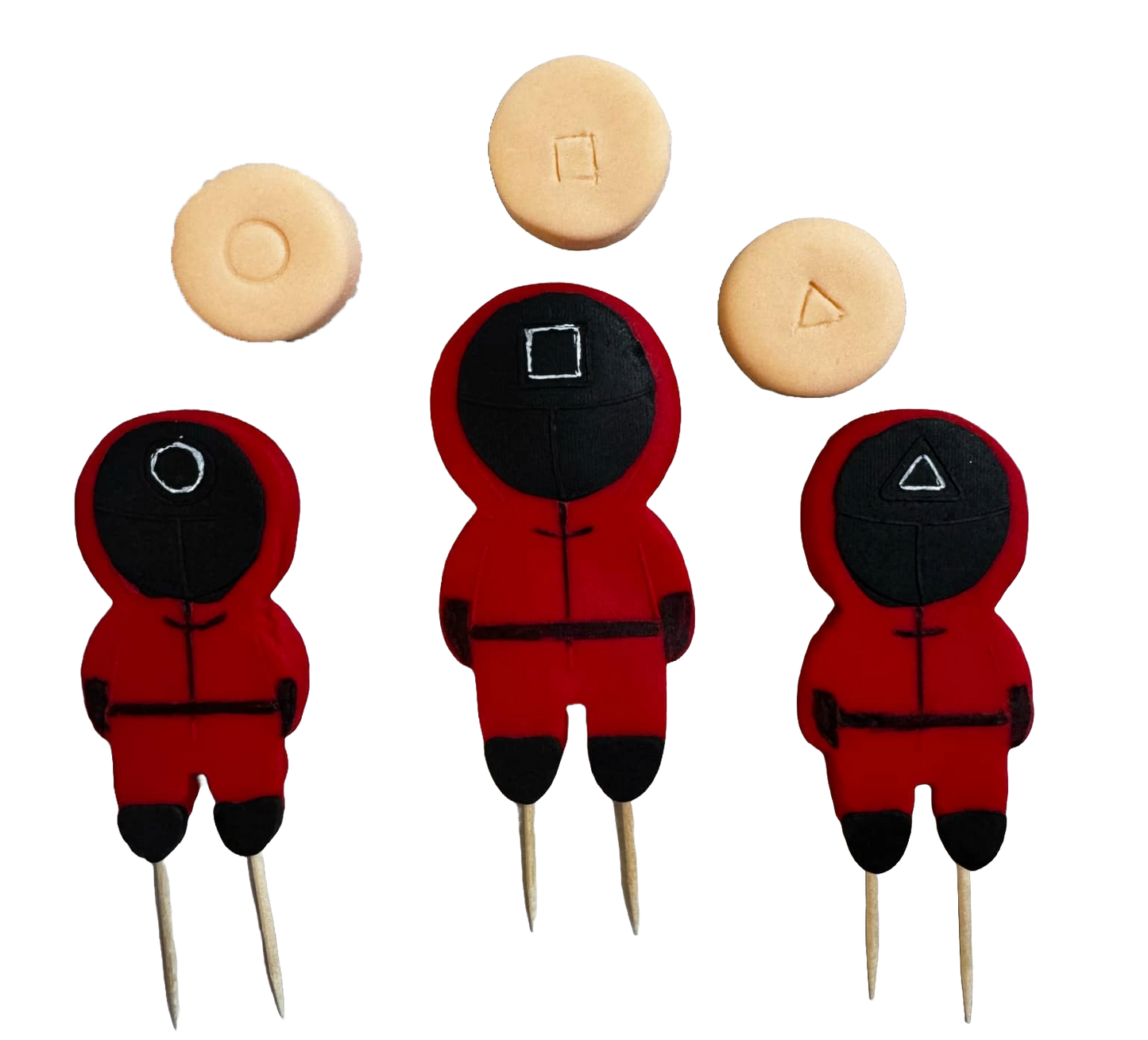 Lot de 6 décors comestibles en pâte à sucre, Squid Game Décorations en pâte à sucre Nati Shop