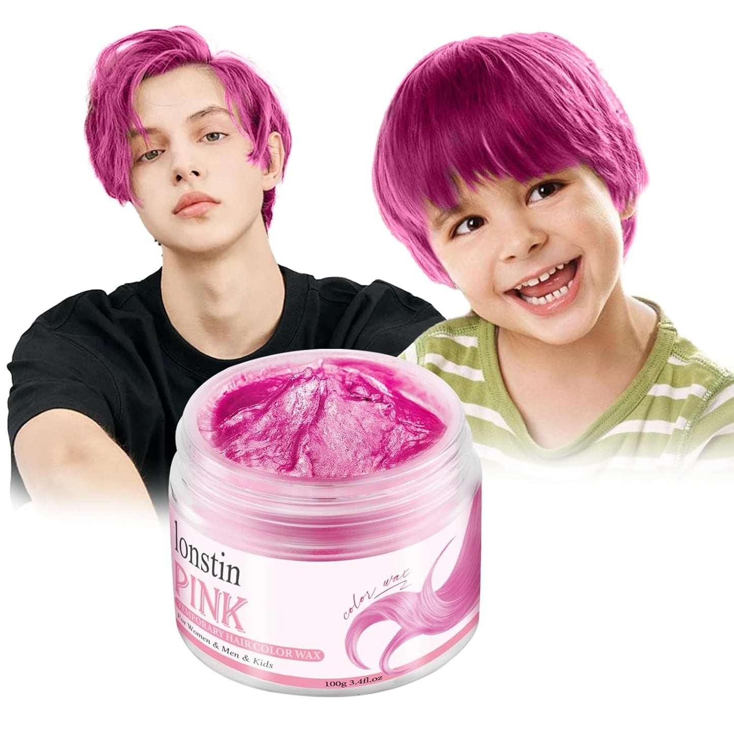 Teinture capillaire temporaire rose lavable Cire capillaire temporaire Coiffure naturelle Couleur Pommade Teinture capillaire lavable pour hommes femmes Fête Cosplay Halloween Noël Teinture capillaire Naty Shop Titre par défaut