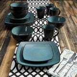 Gibson 99813.16R Elite Soho Lounge Reactive Glaze Service de table pour 4 personnes, 16 pièces, effet bicolore bleu-vert/noir