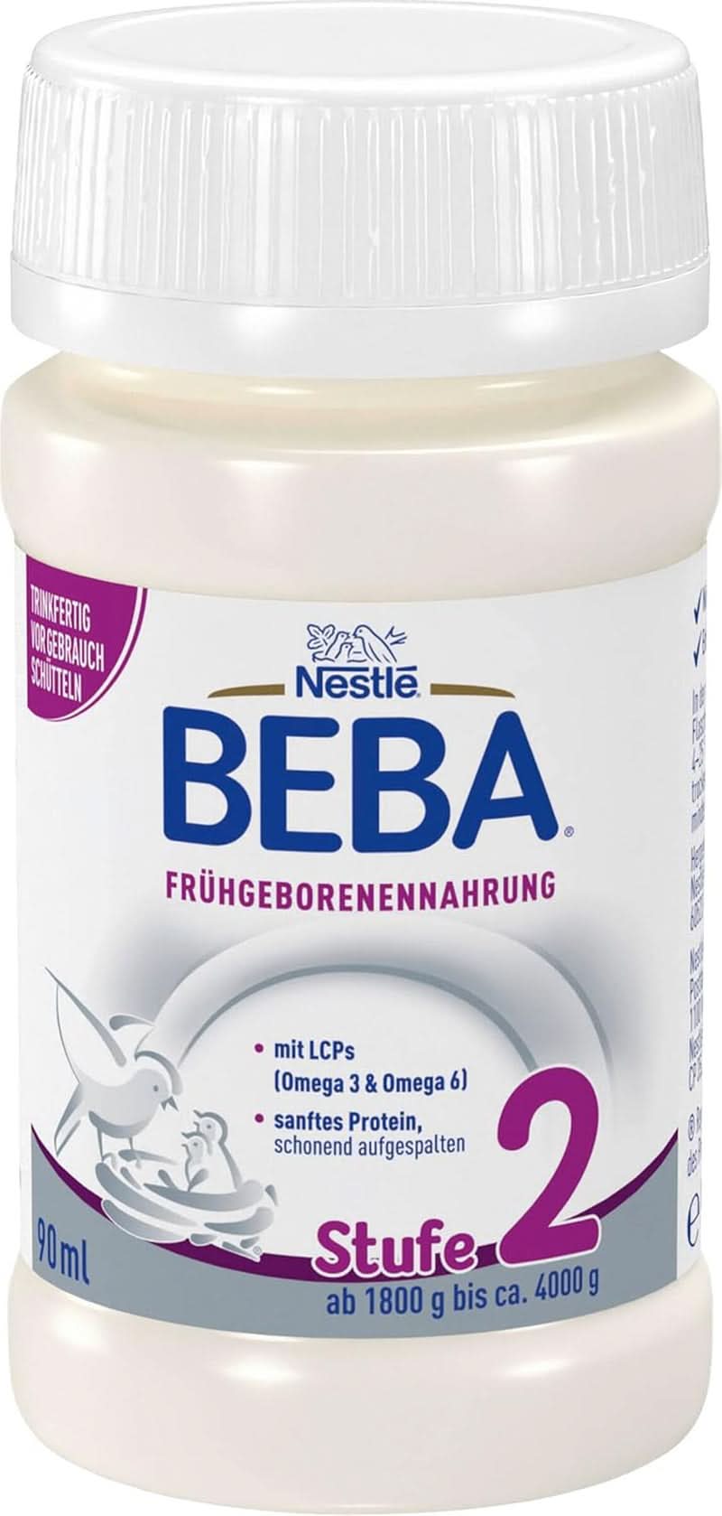 Aliment pour bébés prématurés BEBA Niveau 2, Aliment spécial pour bébés prématurés et nouveau-nés de faible poids, prêt à boire, pack de 32 (32 x 90 ml) Naty Shop