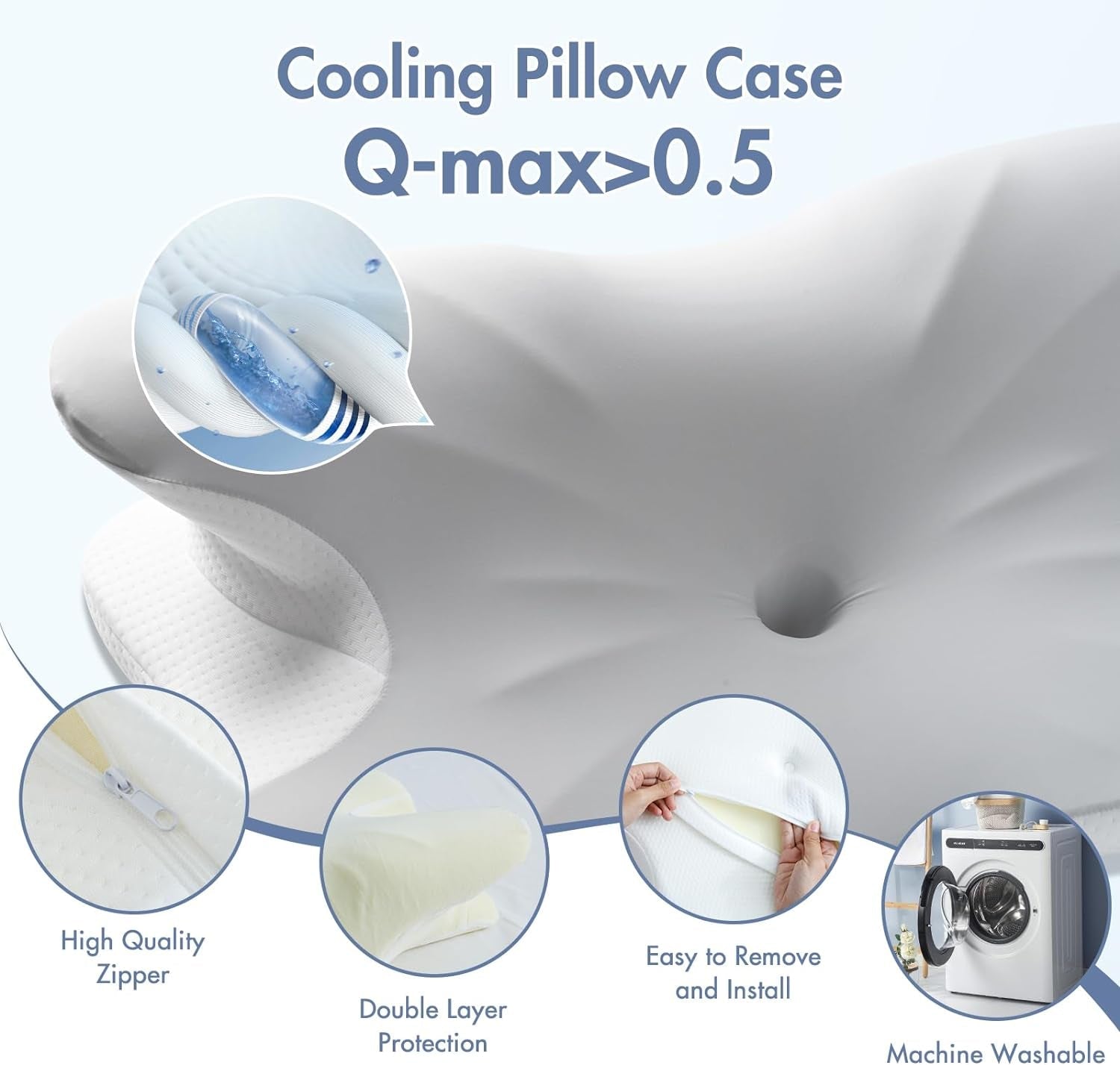 Elegear Oreiller en Mousse à Mémoire de Forme avec Housse de Coussin Rafraîchissante Oreiller pour Douleurs Cervicales Oreiller pour Dormeur Latéral Oreiller Ergonomique Oreiller Orthopédique pour Dormeur Latéral Dos Abdominal 63X 10/14 X36Cm Oreillers Orthopédiques Cervicaux Naty Shop