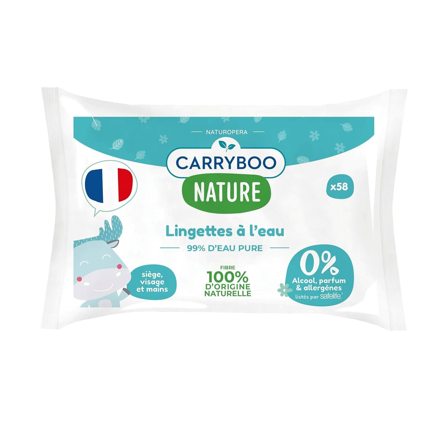 Lingettes humides bébé à l'eau - sans parfum ni allergène - 9 pièces - peaux normales et sensibles - nettoie et apaise - fibres 100% naturelles - fabriquées en France - 522 lingettes