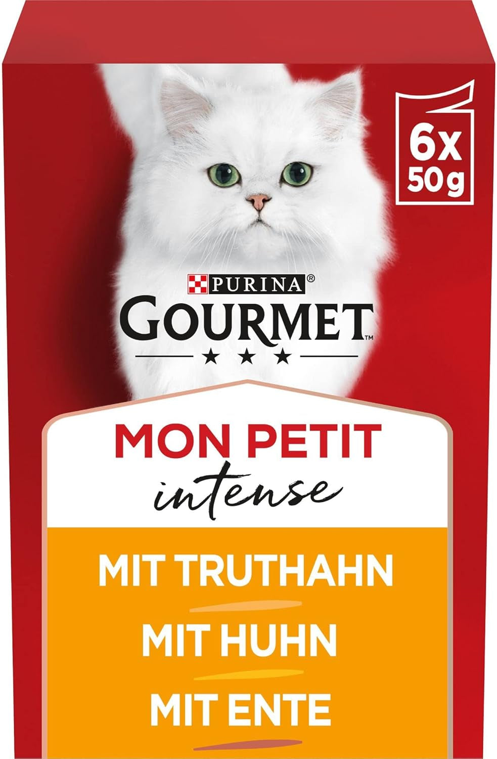 Gourmet Mon Petit Intense Nourriture humide pour chat, variété volaille, paquet de 8 (8 x 6 sachets de 50 g chacun)