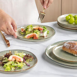 GBhome Service de table en céramique pour 6 personnes, 24 pièces, vernis réactif, fait à la main, passe au micro-ondes et au lave-vaisselle, ensemble de bols et d'assiettes Desret Sage GDW007GY-24P-EU
