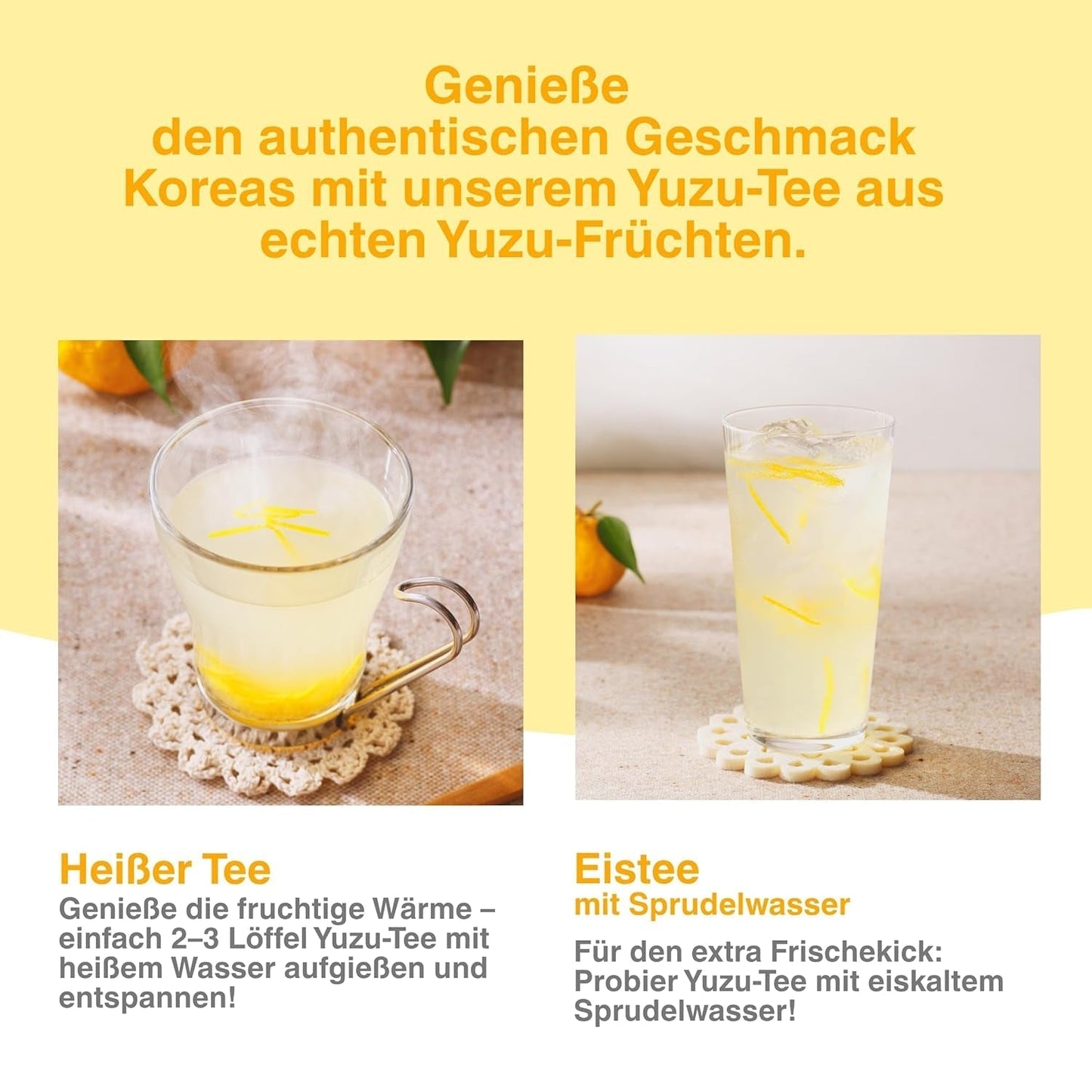 Boisson coréenne Easycookasia – Thé Yuzu | Fruité, sucré et citronné | Avec de la vitamine C | Pour le thé, la limonade, les cocktails et les desserts | Découvrez la culture asiatique du thé (500g)