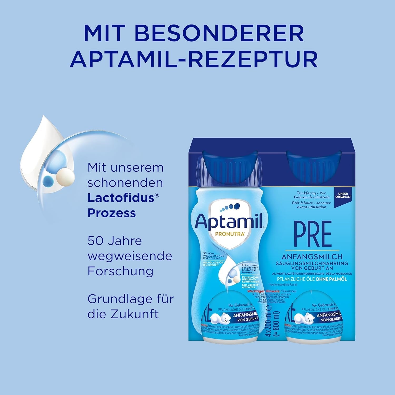 Aptamil Pronutra Pre - Préparation infantile dès la naissance - Aux huiles végétales, sans huile de palme - 6 x 4 x 200 ml (4800 ml)
