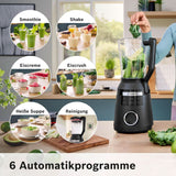 Batteur sur socle à grande vitesse Vitapower Serie 6 MMBD665B1, 45 000 tr/min, 6 programmes Inkl Heiße Suppe & Reinigung, 2 L Mixbehälter, Stopfer, Spülmaschinenfeste Teile, Made in Europe, 1800W, Schwarz Kitchen Naty Shop