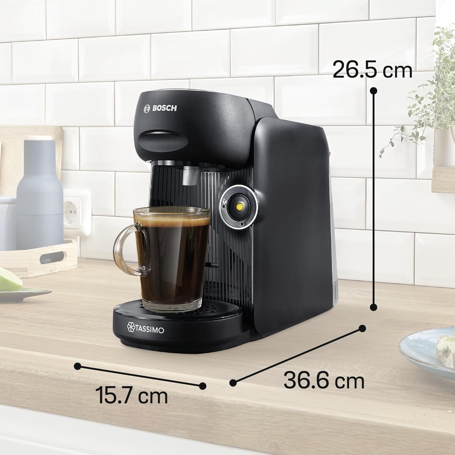 Machine à expresso à capsules Bosch Tassimo finesse TAS162E, 70 boissons, café plus intense sur simple pression d'un bouton, arrêt automatique, durable, dosage parfait, 1400 W, noir/noir