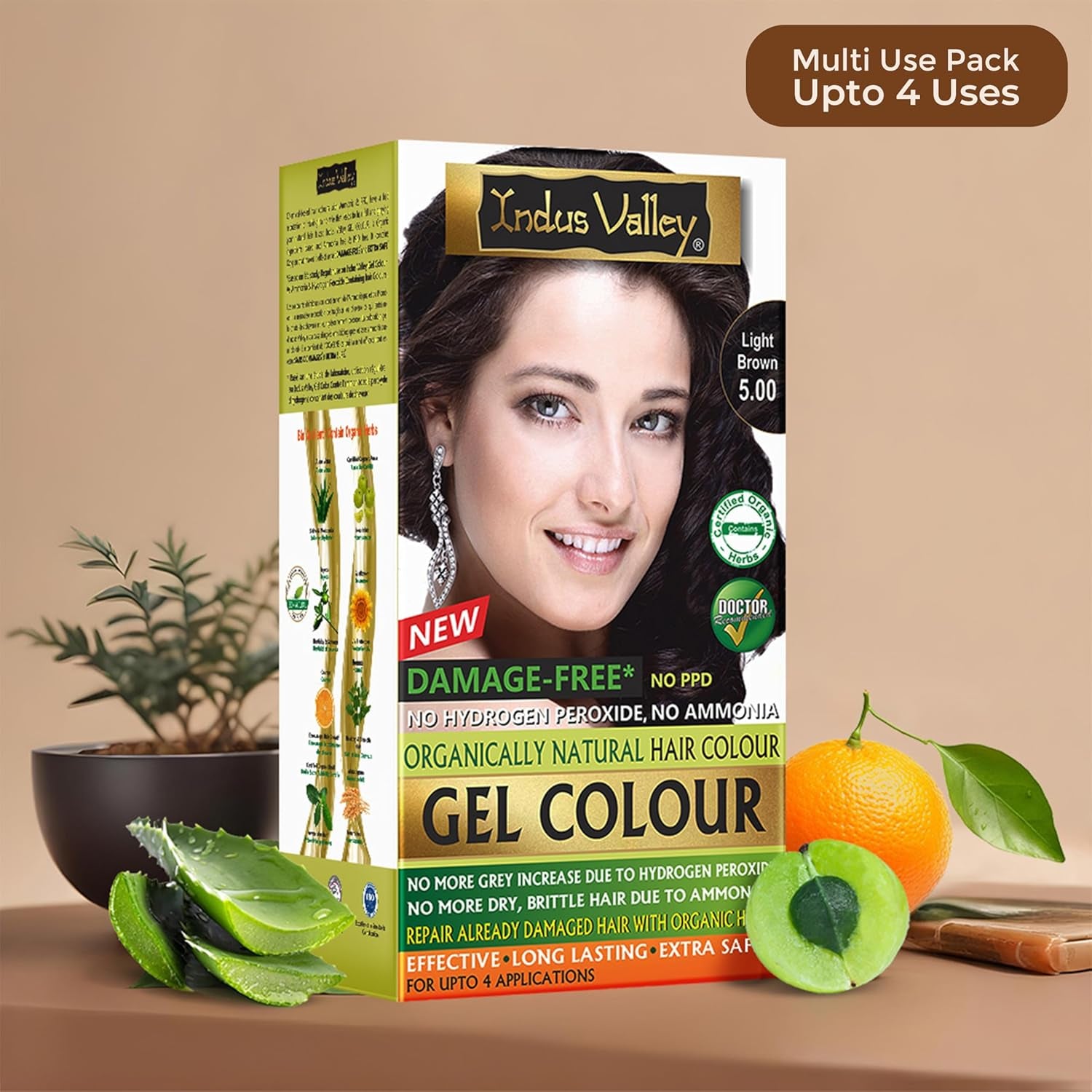 Coloration capillaire en gel naturel sans dommages Indus Valley | Sans ammoniaque, végétalien et sans cruauté | Jusqu'à 100 % de couverture des gris, résultats longue durée | Châtain clair 5.0 (20 grammes + 200 ml) Coloration capillaire Naty Shop