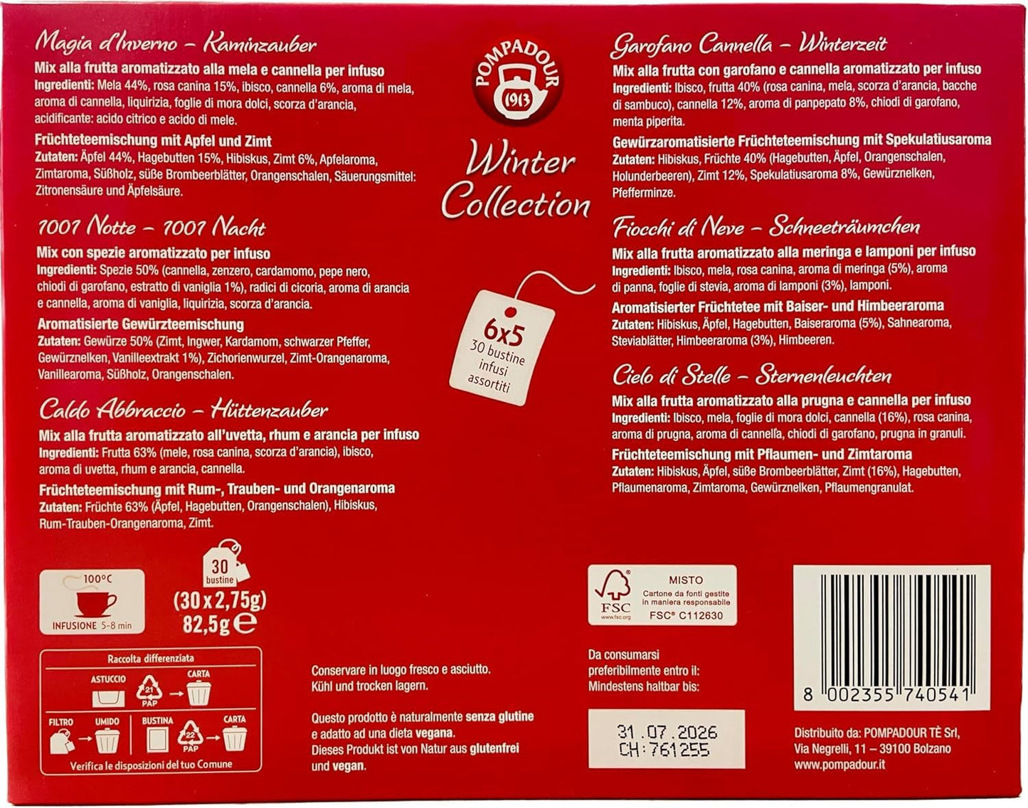 Pompadour 1913 Collection Hiver Assortiment de tisanes et de fruits décaféinés - 1 x 30 sachets de thé (82,5 grammes)