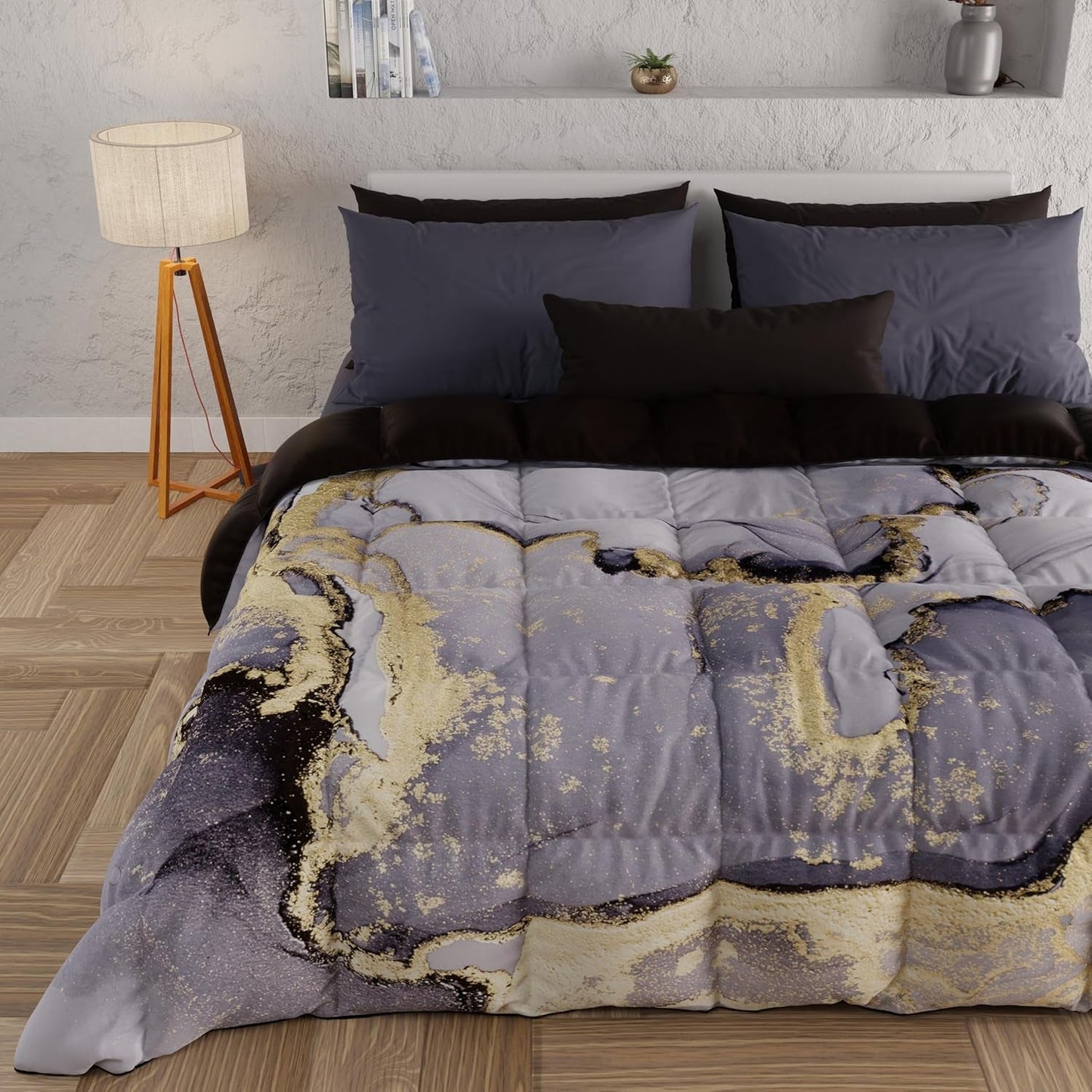 PETTI Artigiani Italiani - Couette d'hiver, Couette d'hiver, Couette simple, Double face, Impression monochrome et numérique, microfibre 100% hypoallergénique, Fabriqué en Italie