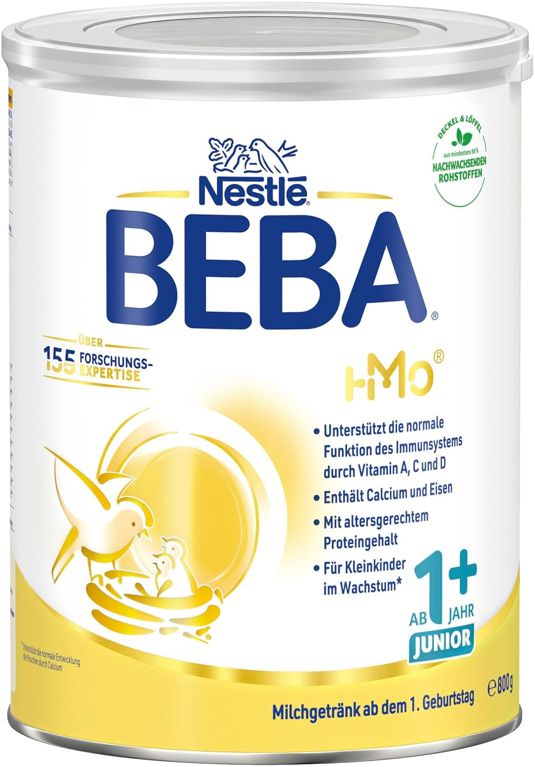 Boisson lactée BEBA Junior 1+ à partir de 1 an, Avec HMO, Teneur en protéines adaptée à l'âge, Lactose uniquement, Sans huile de palme, Sans huile de poisson, Aliments pour tout-petits, Lait en poudre pour bébé, Lot de 6 (6 x 800 g)