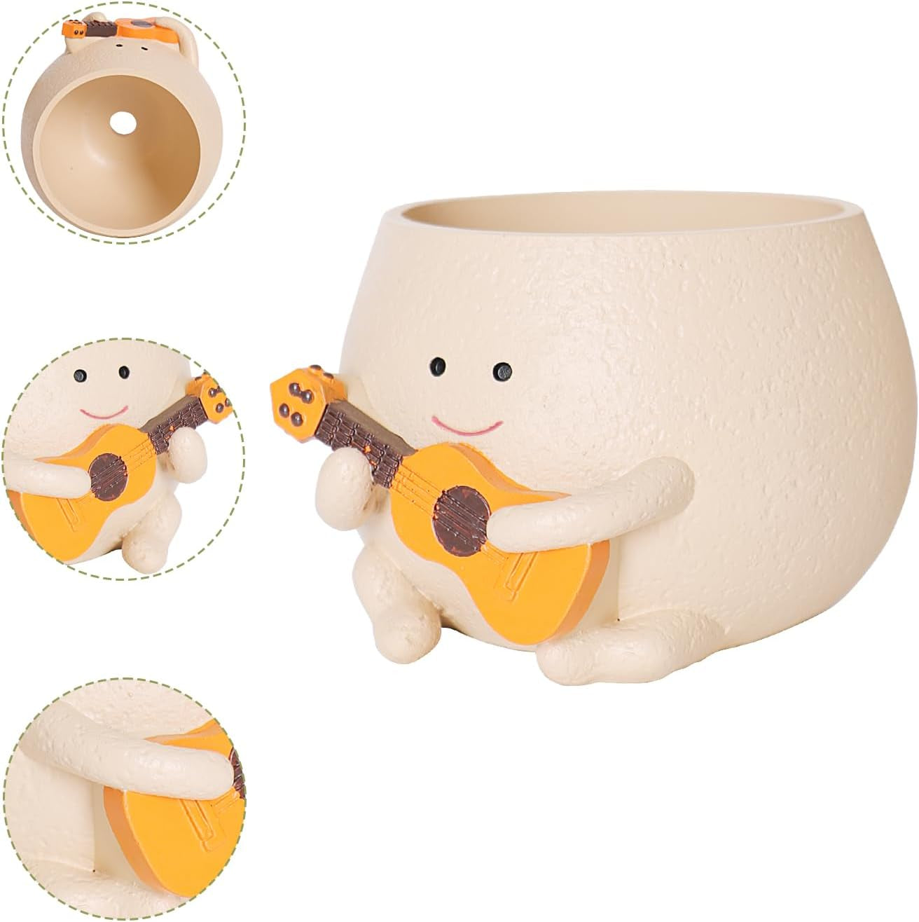 Smiley Face Pots de fleurs Tête de résine mignonne Collier de perles Pot de fleur Guitare unique Intérieur Extérieur Succulent Pot de fleur Idée cadeau pour maman