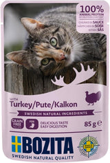 Bozita Pouch Nassfutter Häppchen en Sauce au Poulet - 12x85g Portionsbeutel getreidefreies & weizenfreies Futter für Katzen - Katzennassfutter für erwachsene Katzen mit 8,5% Protein & 4,5% Fettgehalt