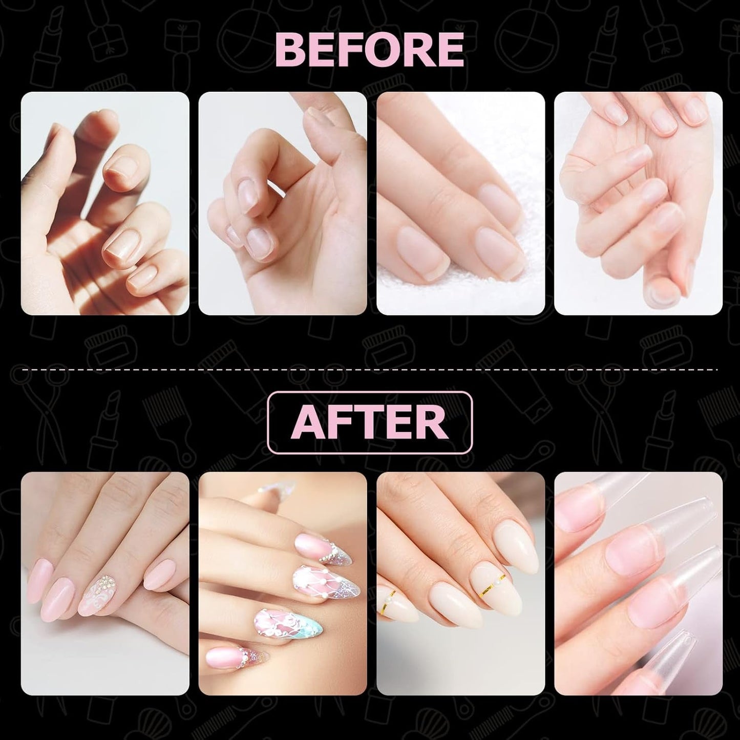 Types d'ongles, 500 pièces de faux ongles artificiels en acrylique avec boîte de rangement pour salons de manucure et bricolage à domicile, 10 tailles