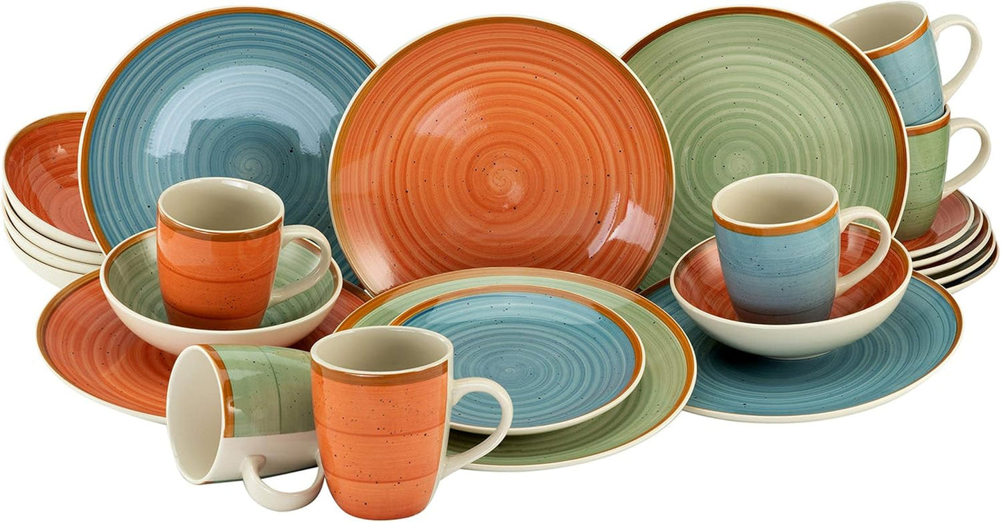 CreaTable, 22851, série COUNTRY, service de table 24 pièces pour 6 personnes, service combiné en porcelaine, passe au lave-vaisselle et au micro-ondes, fabrication de qualité