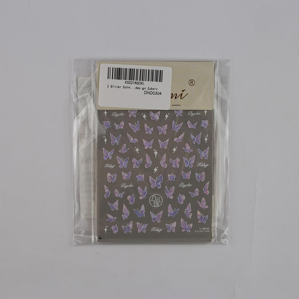 2 Blätter Schmetterling Nagelsticker Selbstklebend,Muschel Glitzer Nail Art Butterfly Nail Sticker Lila Grau Schmetterlinge Nagelaufkleber Relief Laser Papillons Nagel Sticker Nageldesign Zubehör