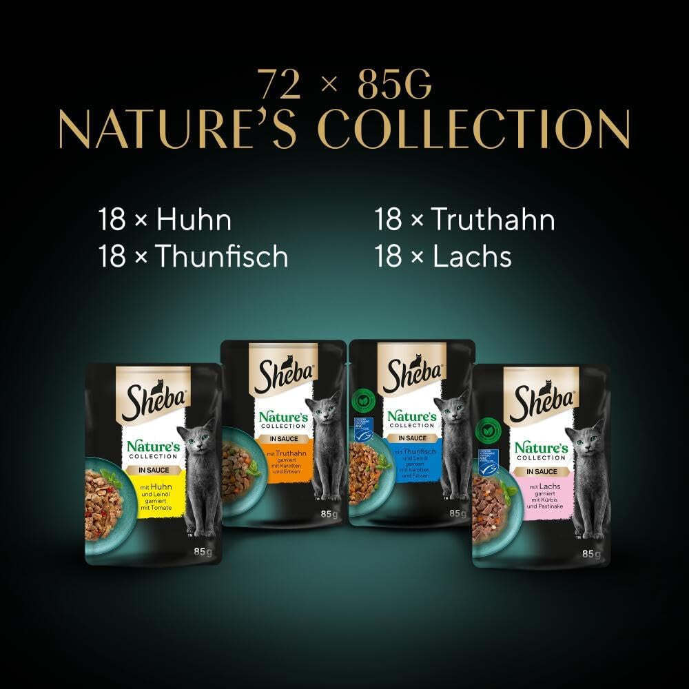 SHEBA Nature's Collection in Gravy - Nourriture humide pour chats de haute qualité, variété fine (MSC) en sachets portionnés - 72 x 85 g