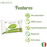 Lingettes intimes Organyc Moist, fabriquées à partir de coton biologique certifié à 100 % - 4 paquets de 20 lingettes (80 lingettes au total)
