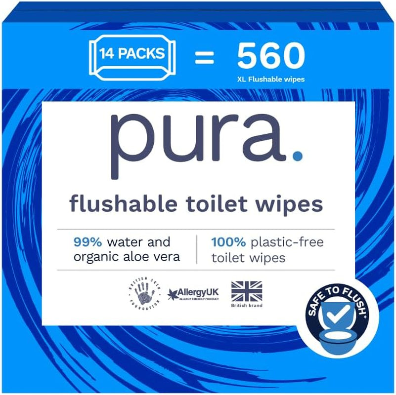 Lingettes humides jetables écologiques 560 lingettes (14 x 40 lingettes) Paquet mensuel 100 % sans plastique 99 % de soins sensibles à l'eau Lingettes humides fines à rincer Certifiées biodégradables végétaliennes