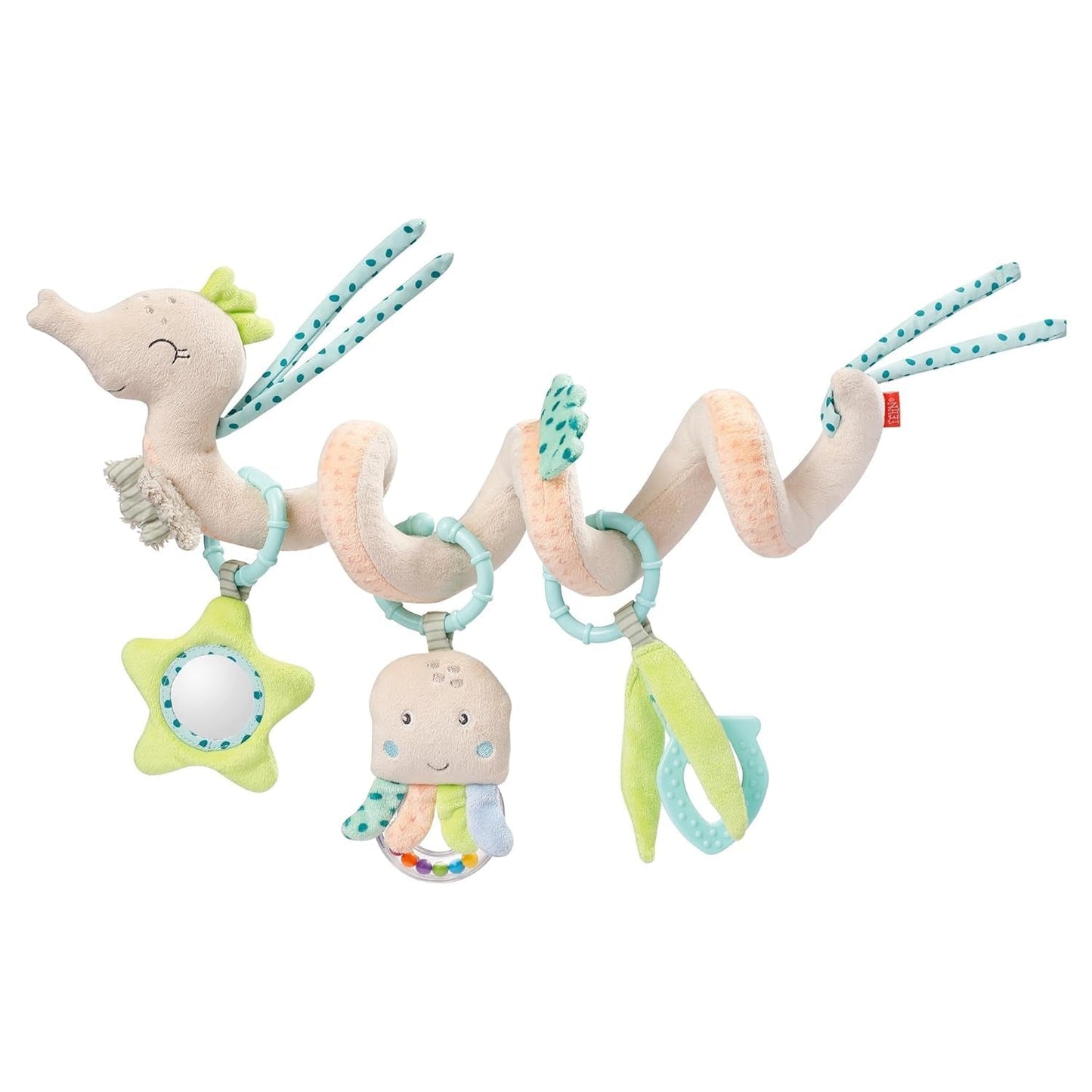 Fehn Activity Spiral Dino - jouet pour poussette à toucher et à saisir - jouet bébé dinosaure pour lit, aire de jeu, poussette et siège auto - jouet d'activité motrice pour bébés et tout-petits à partir de 0 mois Baby Toys Naty Shop Sea Horse