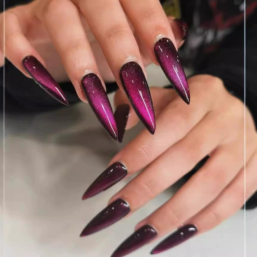 Mouyouglow longs ongles Stiletto laiteux blanc dégradé rose paillettes Cool faux ongles avec colle rose Ombre paillettes ongles artificiels