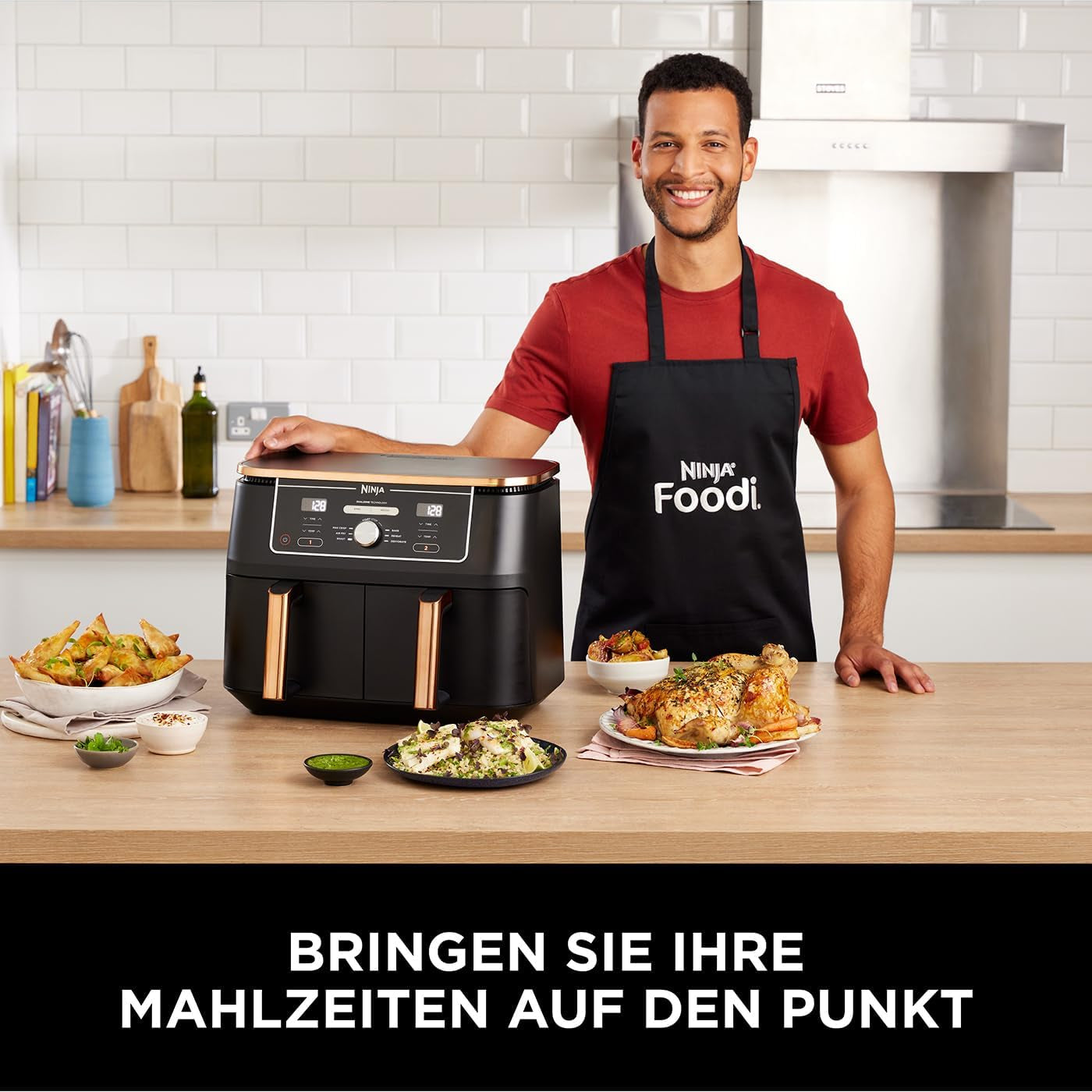 Friteuse à air double zone Ninja Foodi AF400EUCP MAX, friteuse à air 9,5 L, 2 compartiments, avec pinces, revêtement antiadhésif électroménager Naty Shop