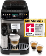 De'Longhi Magnifica Evo Next - Expresso entièrement automatique Perfetto avec mousseur à lait LatteCrema, 13 boissons à une touche, cafetière et cappuccino, écran tactile couleur, titane (ECAM312.80.TB)