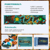 Kit de construction de tuiles de dragon mythique pour adultes, jouet de construction d'art divin Loong 3D avec lumières LED et fleurs, kit de modèle en relief de dragon à faire soi-même, cadeaux et décorations créatifs (1676 pièces)