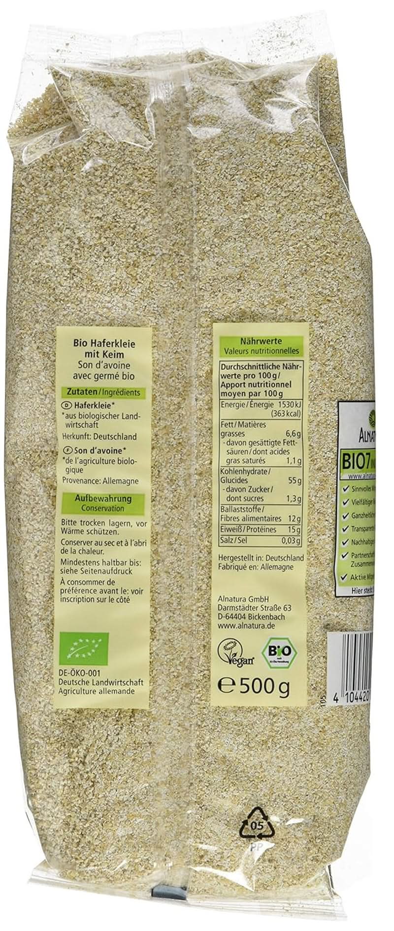 Son d'avoine bio aux germes, 500 grammes Cereale Naty Shop