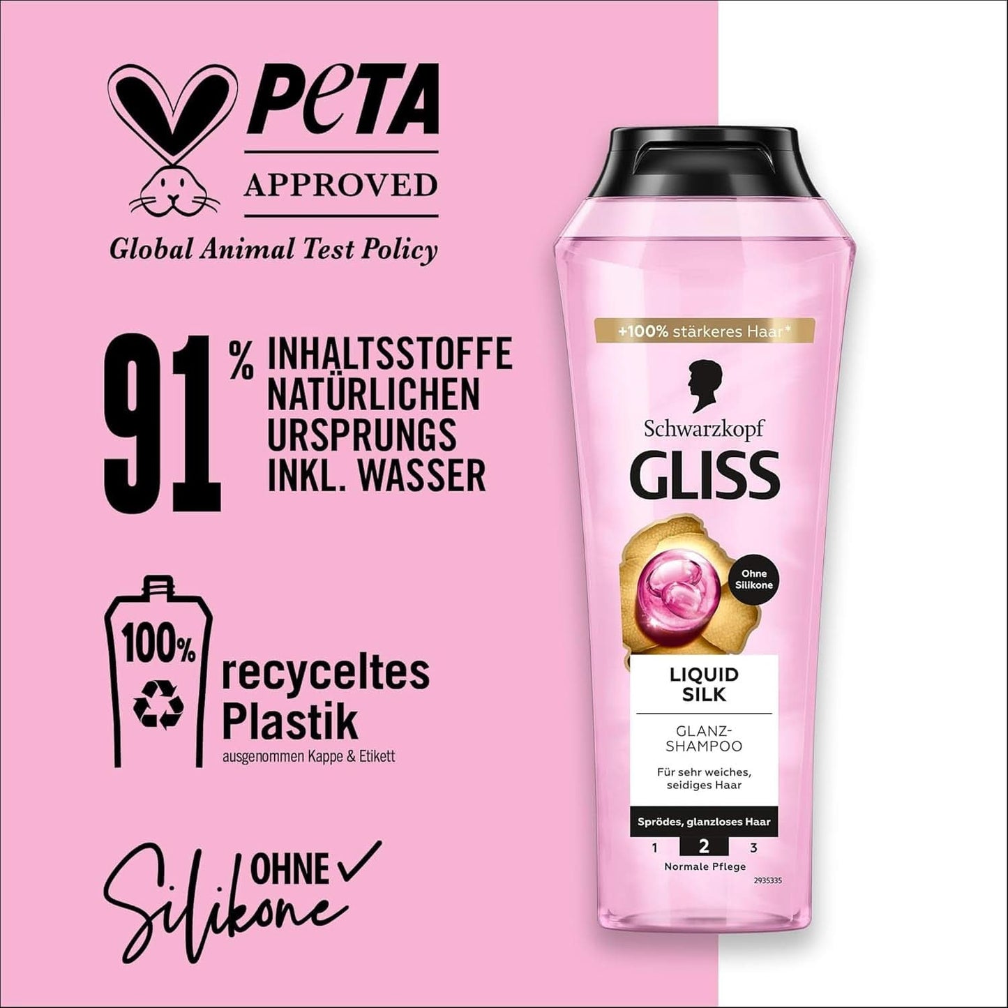 Gliss Shampooing Soie Liquide (250 ml), pour cheveux fragiles et ternes Douche et bain Naty Shop