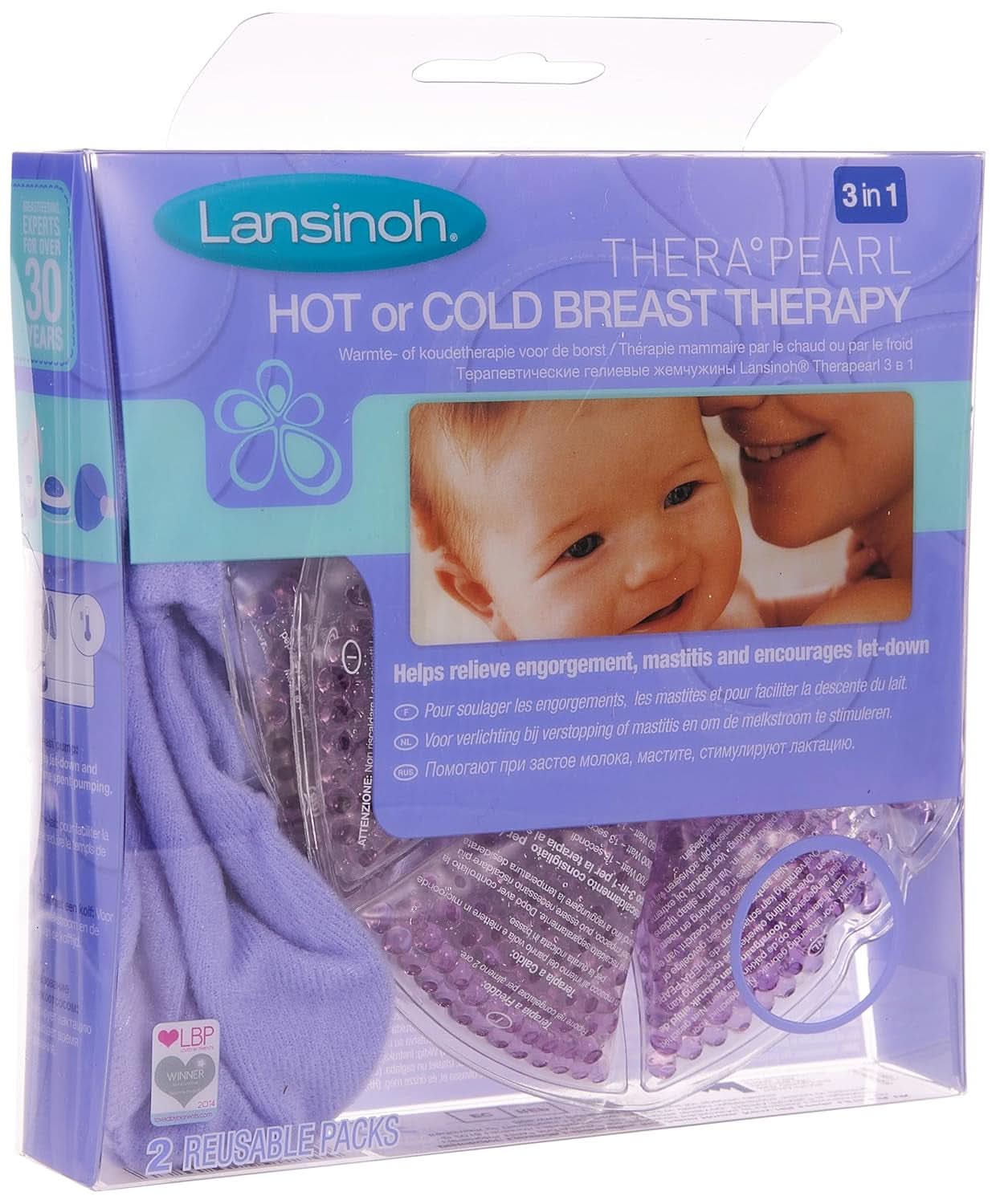 Lansinoh Therapearl Thérapie mammaire 3 en 1 pour mamans qui allaitent, Thérapie par le chaud et le froid, Aide à soulager l'engorgement, la mammite et les conduits bouchés, Aliments réutilisables et accessoires d'allaitement Bebe Naty Shop