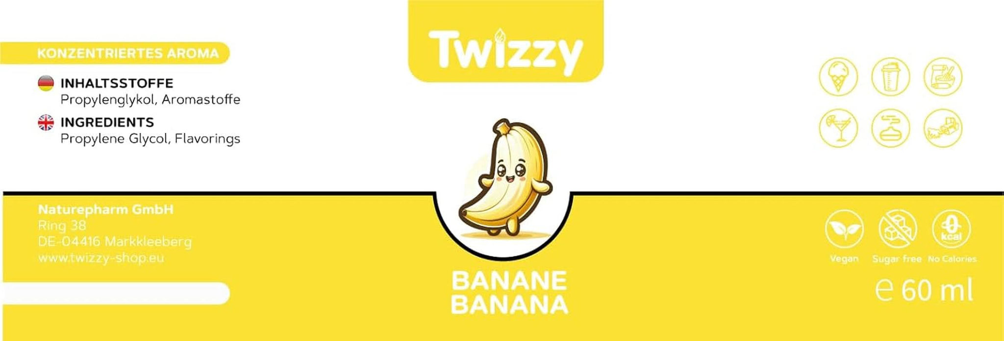 Arôme alimentaire Twizzy Banane - 60 ml - Saveur intense - Idéal pour la pâtisserie Arômes Naty Shop