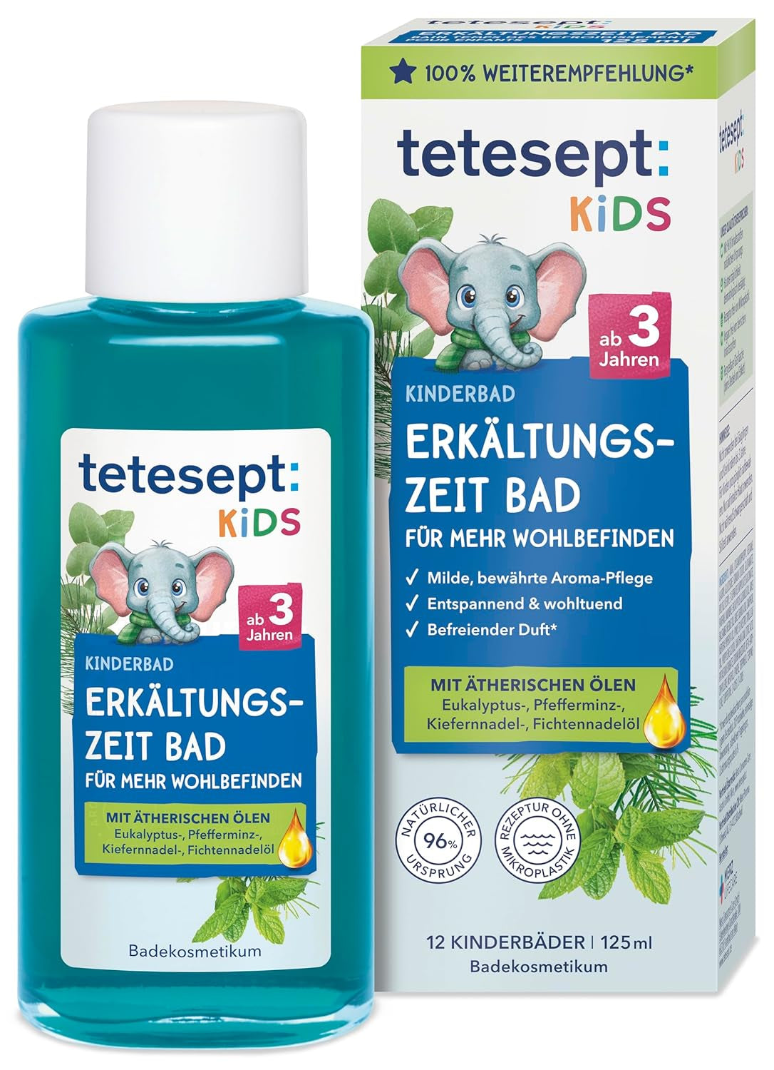 Tetesept Kids Cold Time Bath - additif de bain pour enfants pour la saison froide aux 4 huiles essentielles, relaxation et réchauffement, 125 ml Naty Shop